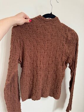 a new day Brown Crinkle Mock Neck Top